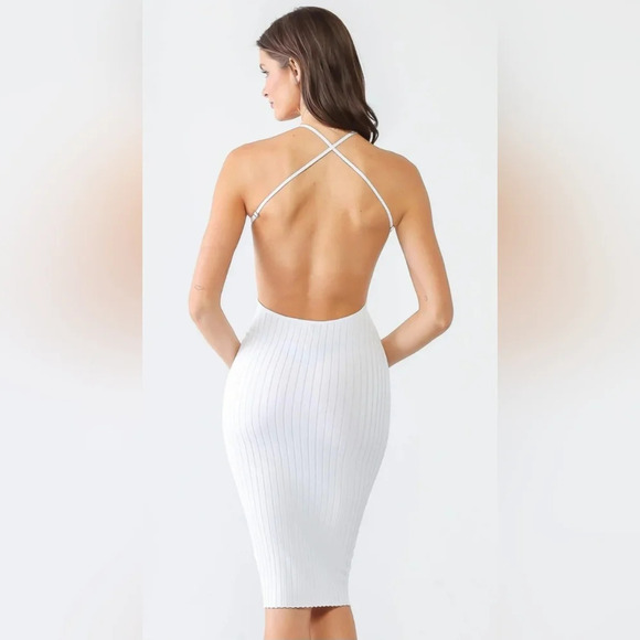 Sexy Ribbed Halter Neck Criss-Cross Back Midi Dress #434-436 - Picture 7 of 11